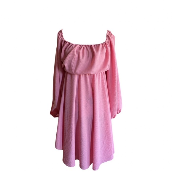 Off Shoulder Crepe Maternity twirl dress knee high empire waist puff shoulder - Picture 5 of 8